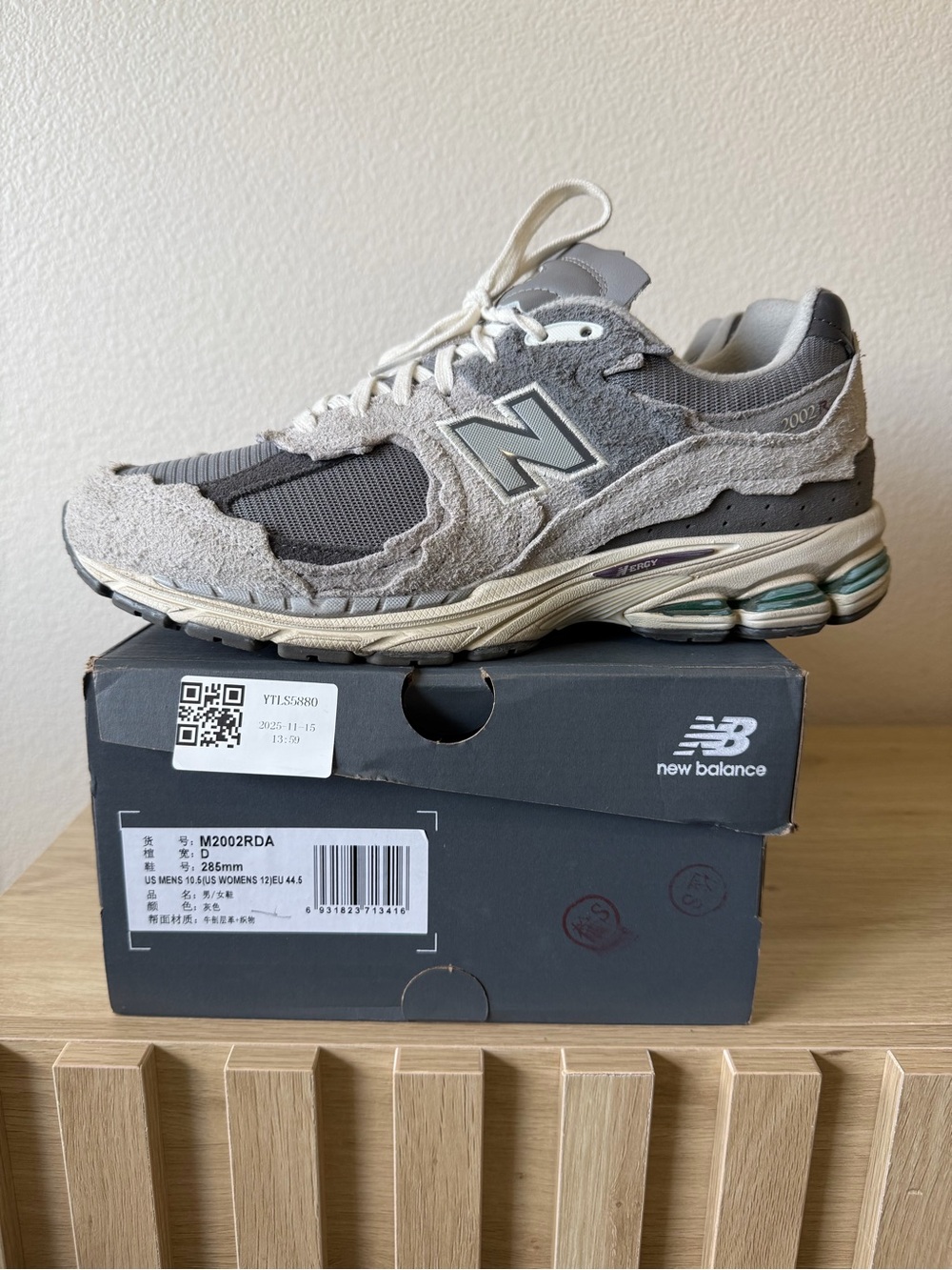 New Balance Men's Grey and Cream 2002R Suede Mesh Sneaker
